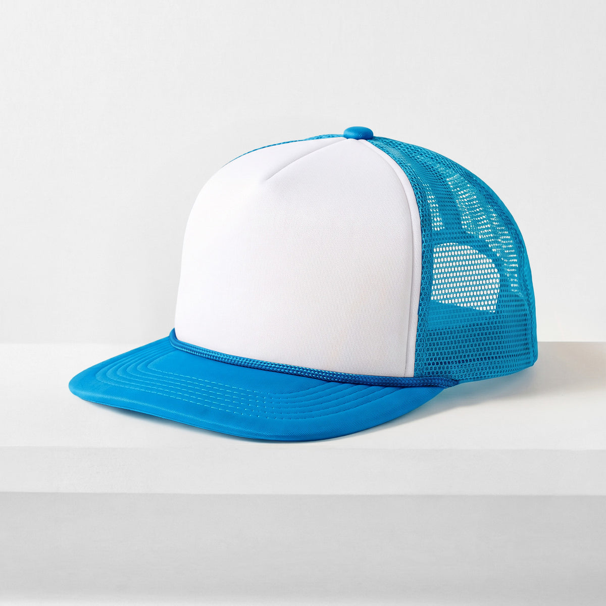 Two-Tone Foam Trucker Hat with Rope – Flat Bill Mesh Snapback