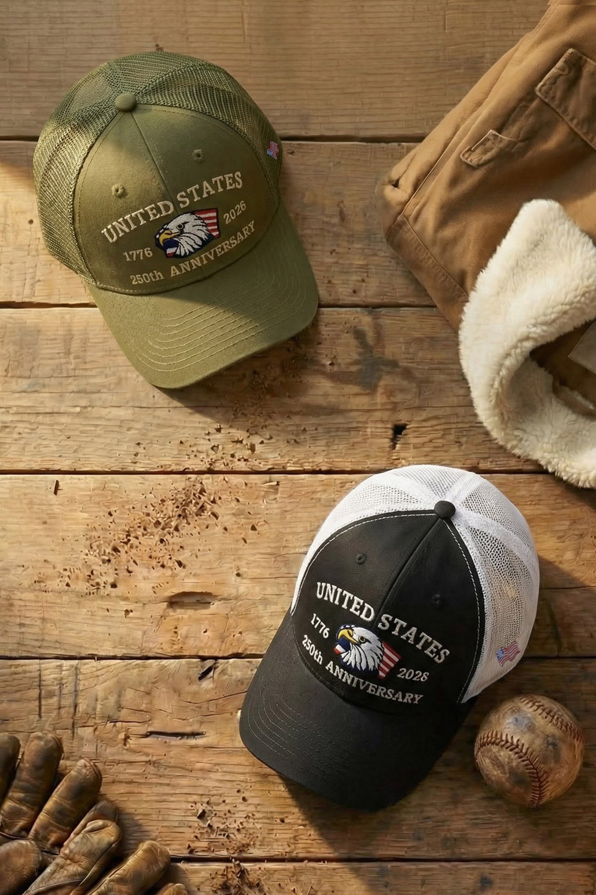 250th Anniversary USA Embroidered Mesh Trucker Cap – Adjustable Snapback Hat
