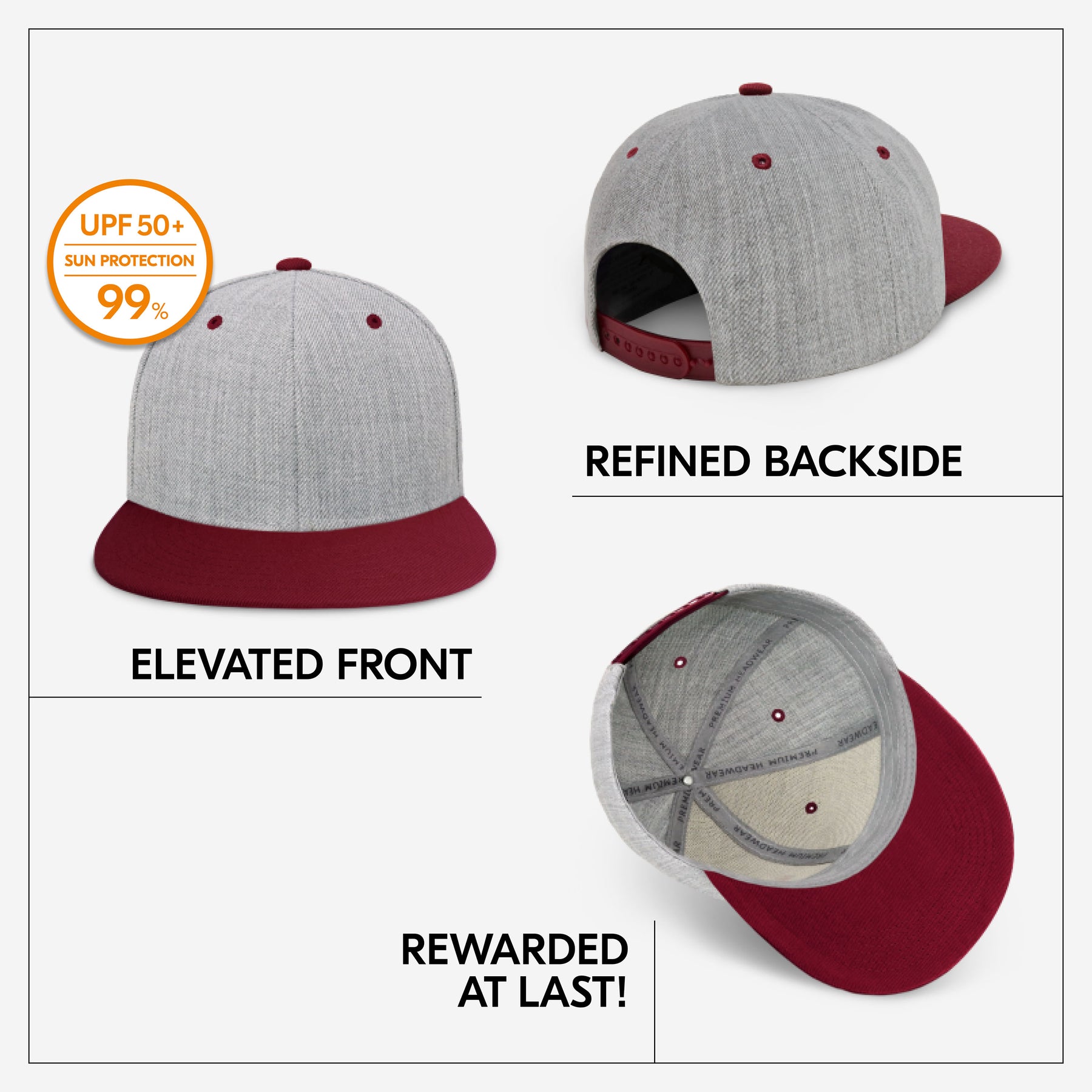 Elevated front Plain Heather Grey Snapback Hat