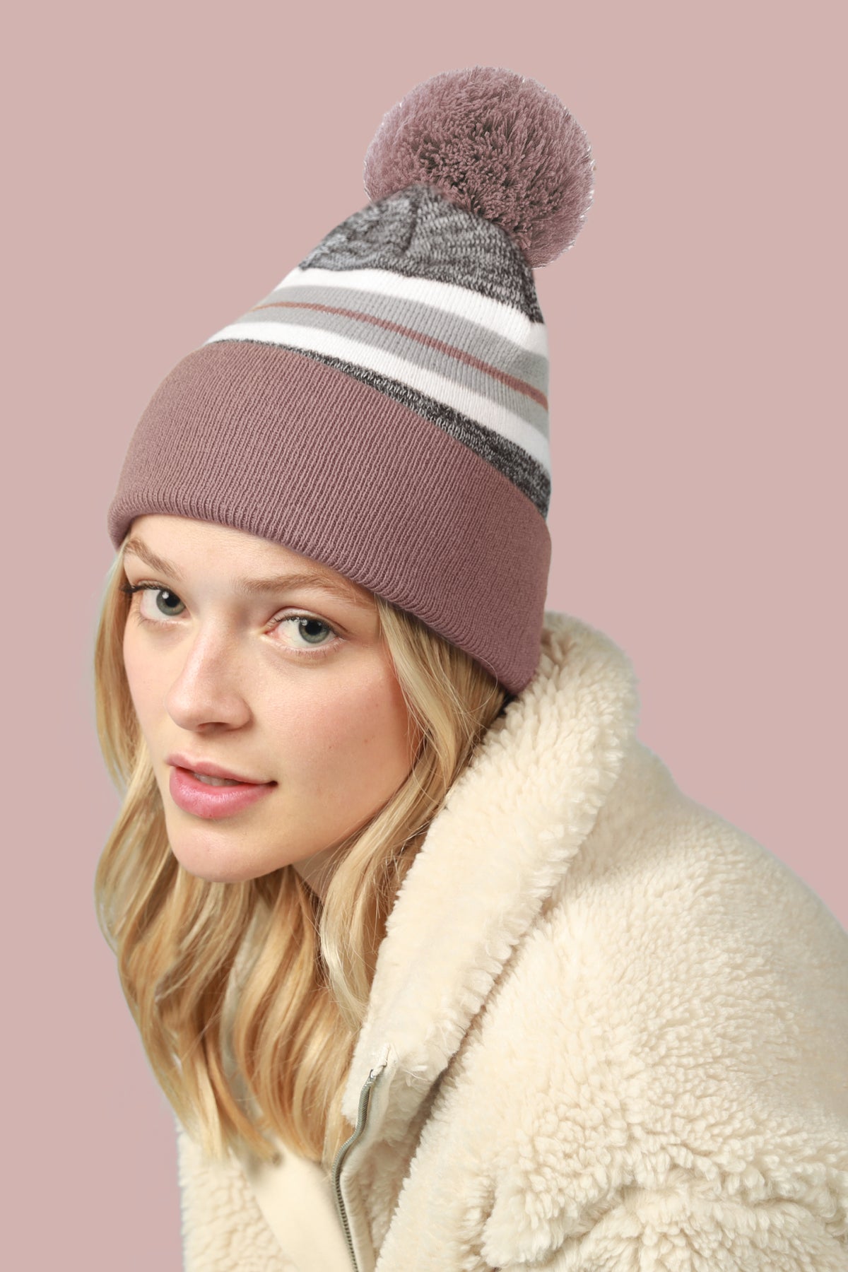 Stripe Pom Pom Beanie