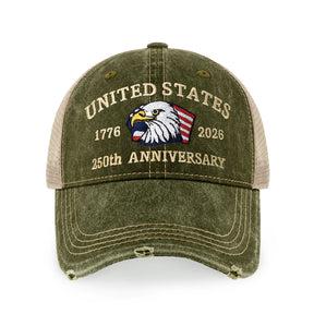 250th Anniversary USA Embroidered Vintage Trucker Cap – Adjustable Snapback Hat