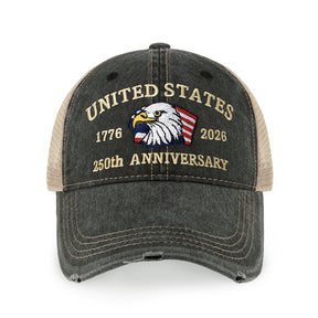 250th Anniversary USA Embroidered Vintage Trucker Cap – Adjustable Snapback Hat