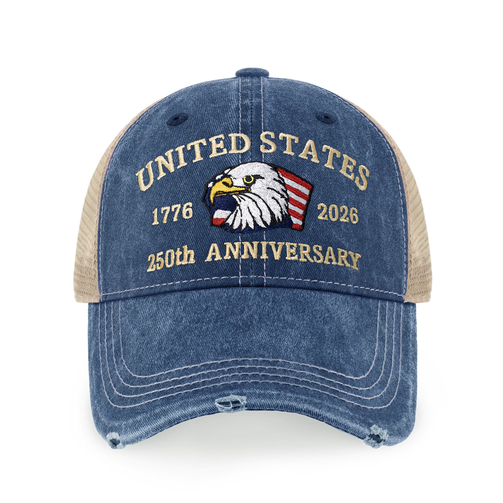 250th Anniversary USA Embroidered Vintage Trucker Cap – Adjustable Snapback Hat