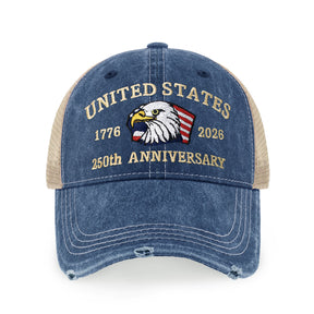 250th Anniversary USA Embroidered Vintage Trucker Cap – Adjustable Snapback Hat
