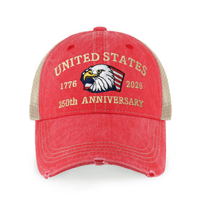 250th Anniversary USA Embroidered Vintage Trucker Cap – Adjustable Snapback Hat