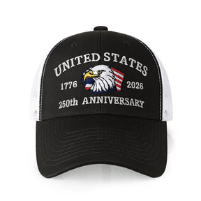 250th Anniversary USA Embroidered Mesh Trucker Cap – Adjustable Snapback Hat