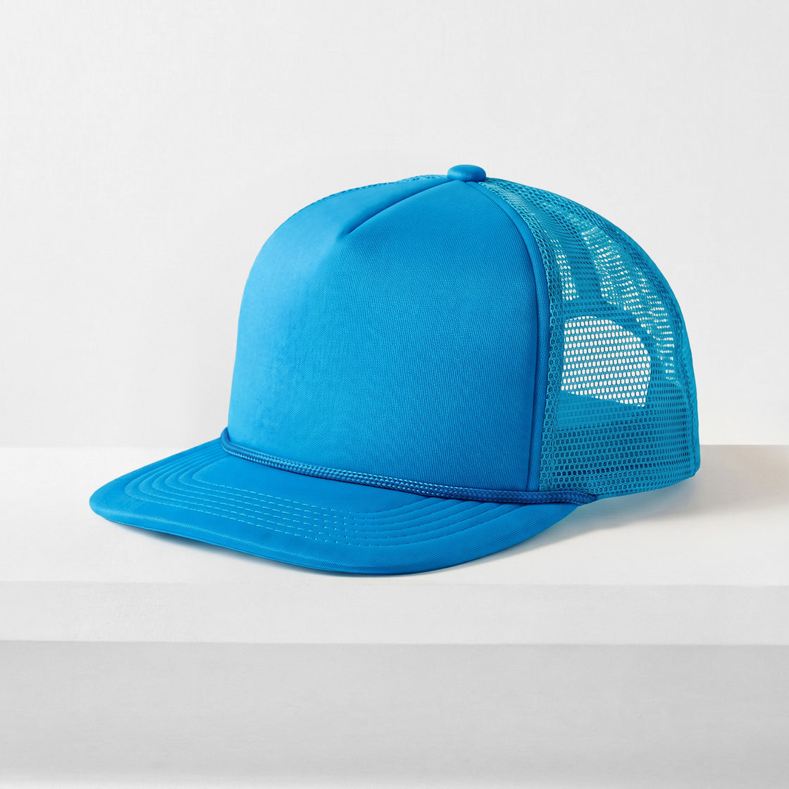Classic Foam Trucker Hat with Rope – Flat Bill Mesh Snapback