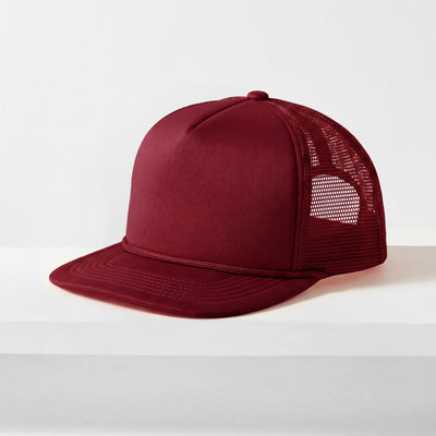 Classic Foam Trucker Hat with Rope – Flat Bill Mesh Snapback