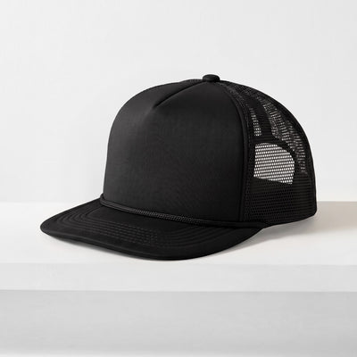 Classic Foam Trucker Hat with Rope – Flat Bill Mesh Snapback