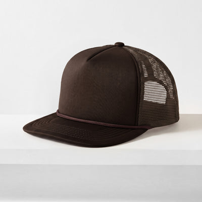 Classic Foam Trucker Hat with Rope – Flat Bill Mesh Snapback
