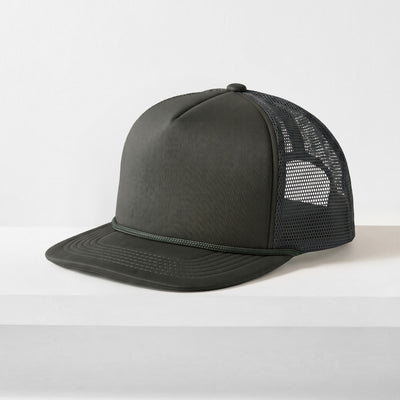 Classic Foam Trucker Hat with Rope – Flat Bill Mesh Snapback