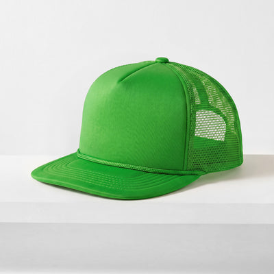 Classic Foam Trucker Hat with Rope – Flat Bill Mesh Snapback