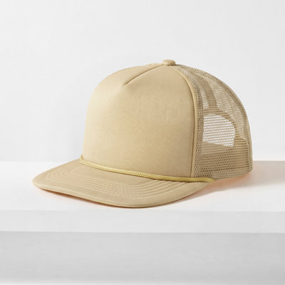 Classic Foam Trucker Hat with Rope – Flat Bill Mesh Snapback