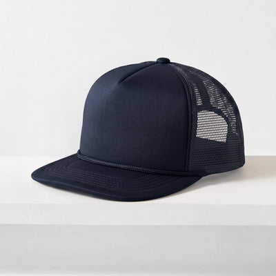 Classic Foam Trucker Hat with Rope – Flat Bill Mesh Snapback