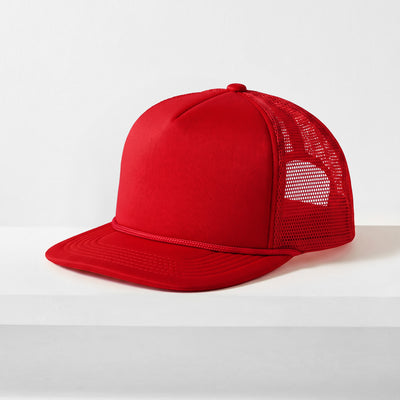 Classic Foam Trucker Hat with Rope – Flat Bill Mesh Snapback
