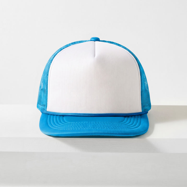 Two-Tone Foam Trucker Hat with Rope – Flat Bill Mesh Snapback