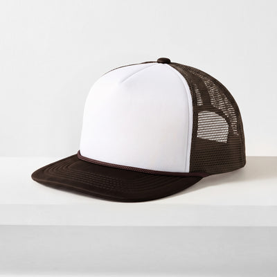 Two-Tone Foam Trucker Hat with Rope – Flat Bill Mesh Snapback