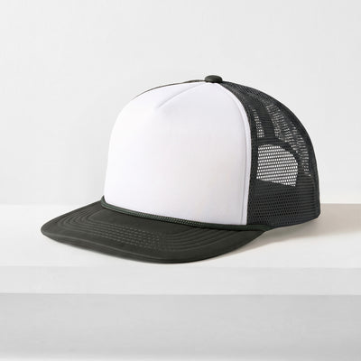Two-Tone Foam Trucker Hat with Rope – Flat Bill Mesh Snapback