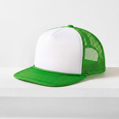 Two-Tone Foam Trucker Hat with Rope – Flat Bill Mesh Snapback