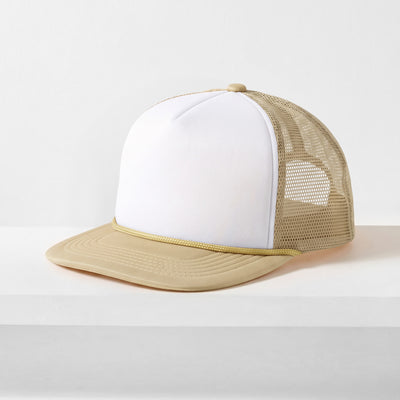 Two-Tone Foam Trucker Hat with Rope – Flat Bill Mesh Snapback