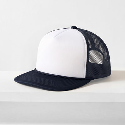 Two-Tone Foam Trucker Hat with Rope – Flat Bill Mesh Snapback