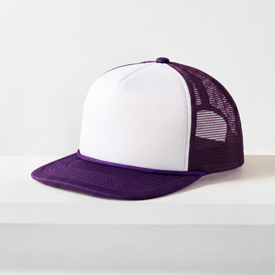 Two-Tone Foam Trucker Hat with Rope – Flat Bill Mesh Snapback