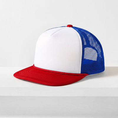 Two-Tone Foam Trucker Hat with Rope – Flat Bill Mesh Snapback