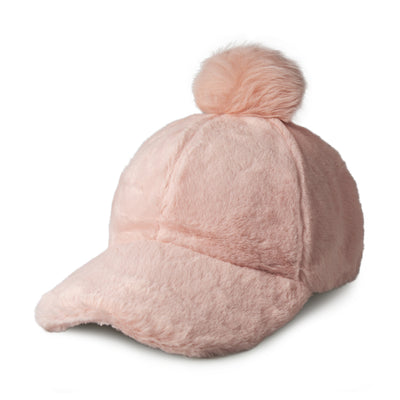Fur Pom Baseball Cap for Winter – Faux Fur Warm Adjustable Hat