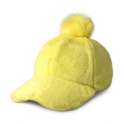 Fur Pom Baseball Cap for Winter – Faux Fur Warm Adjustable Hat