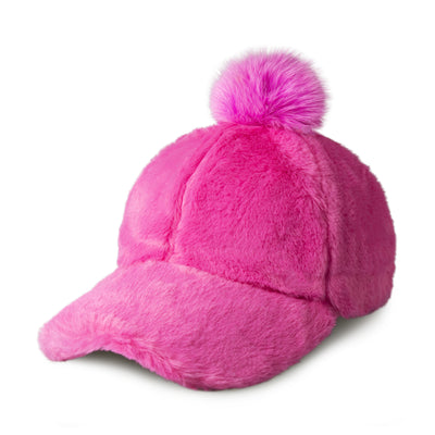 Fur Pom Baseball Cap for Winter – Faux Fur Warm Adjustable Hat
