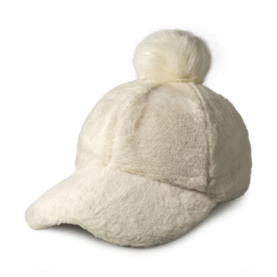 Fur Pom Baseball Cap for Winter – Faux Fur Warm Adjustable Hat