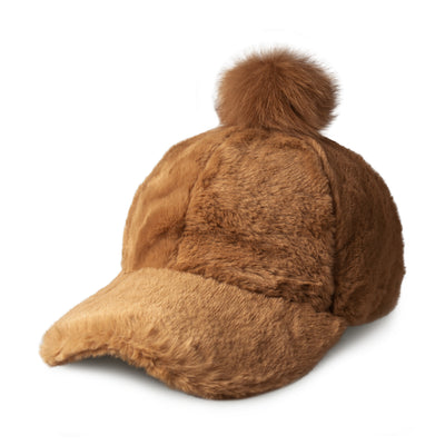 Fur Pom Baseball Cap for Winter – Faux Fur Warm Adjustable Hat