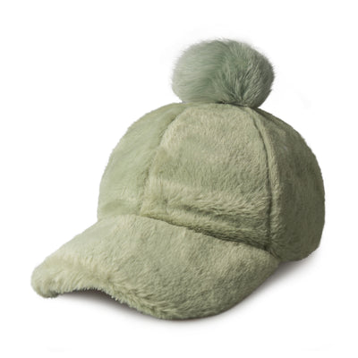 Fur Pom Baseball Cap for Winter – Faux Fur Warm Adjustable Hat