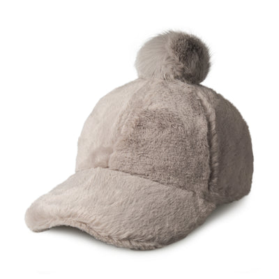 Fur Pom Baseball Cap for Winter – Faux Fur Warm Adjustable Hat