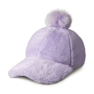 Fur Pom Baseball Cap for Winter – Faux Fur Warm Adjustable Hat