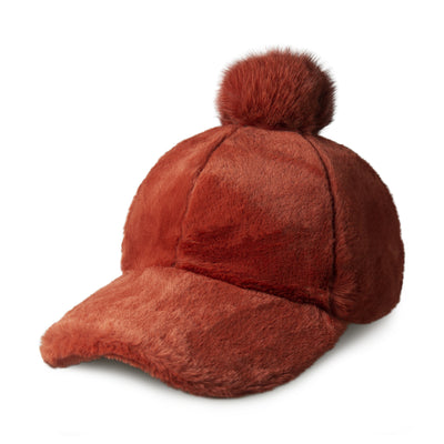 Fur Pom Baseball Cap for Winter – Faux Fur Warm Adjustable Hat