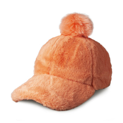 Fur Pom Baseball Cap for Winter – Faux Fur Warm Adjustable Hat