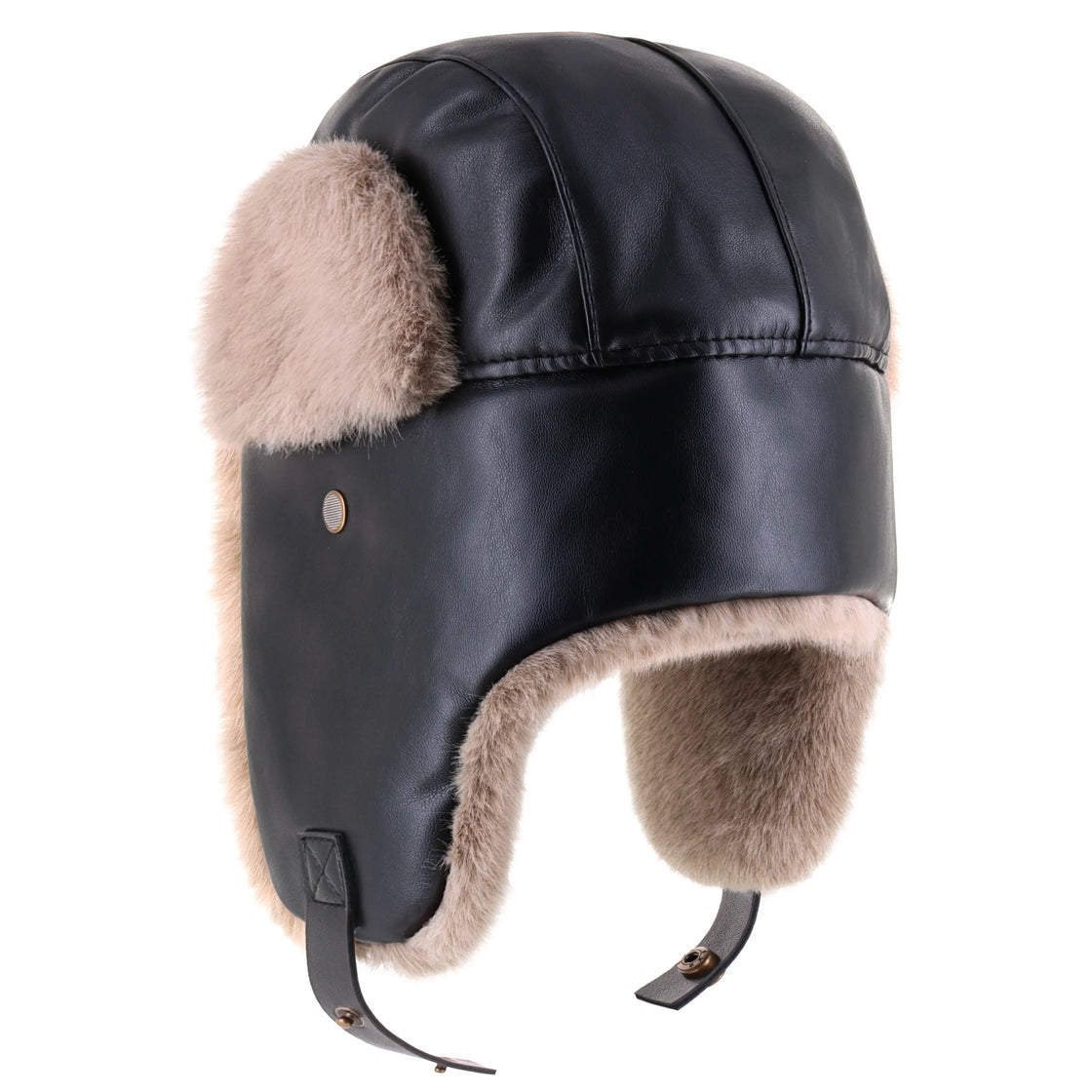 PU Leather Trapper Hat for Winter – Faux Fur Lined Warm Aviator Hat