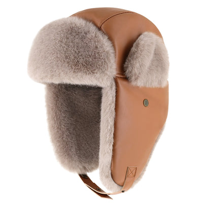 PU Leather Trapper Hat for Winter – Faux Fur Lined Warm Aviator Hat