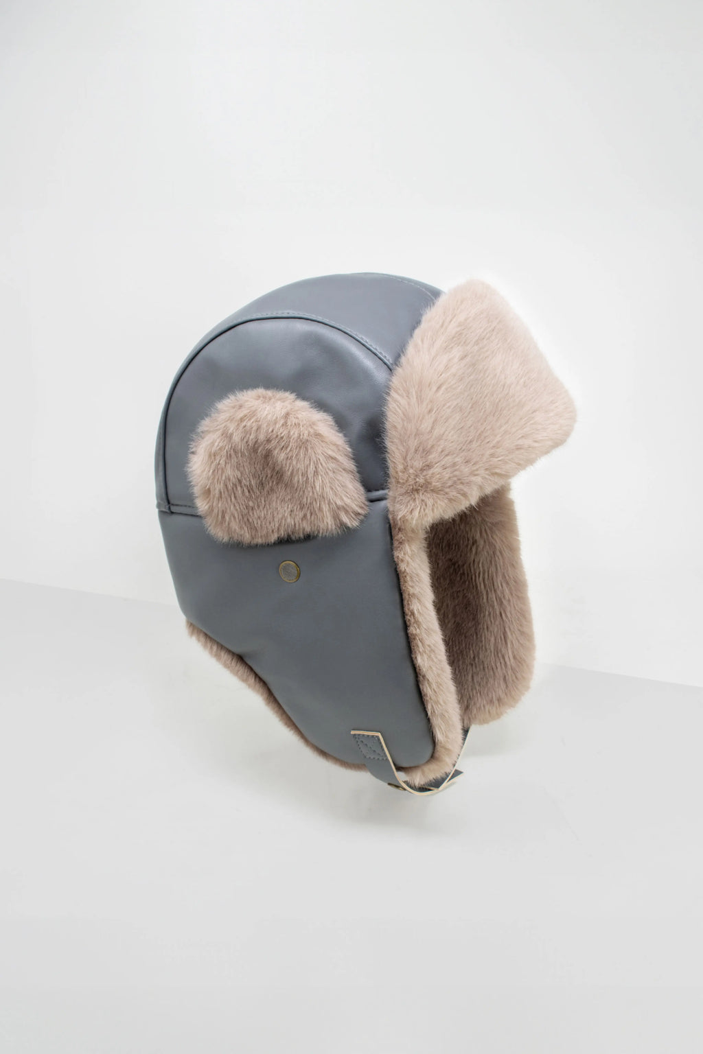PU Leather Trapper Hat with Faux Fur Lining Winter Aviator Cap Ear Flaps Chin Personalized PU Leather Trapper Hat,custom Embroider Name  main image 2