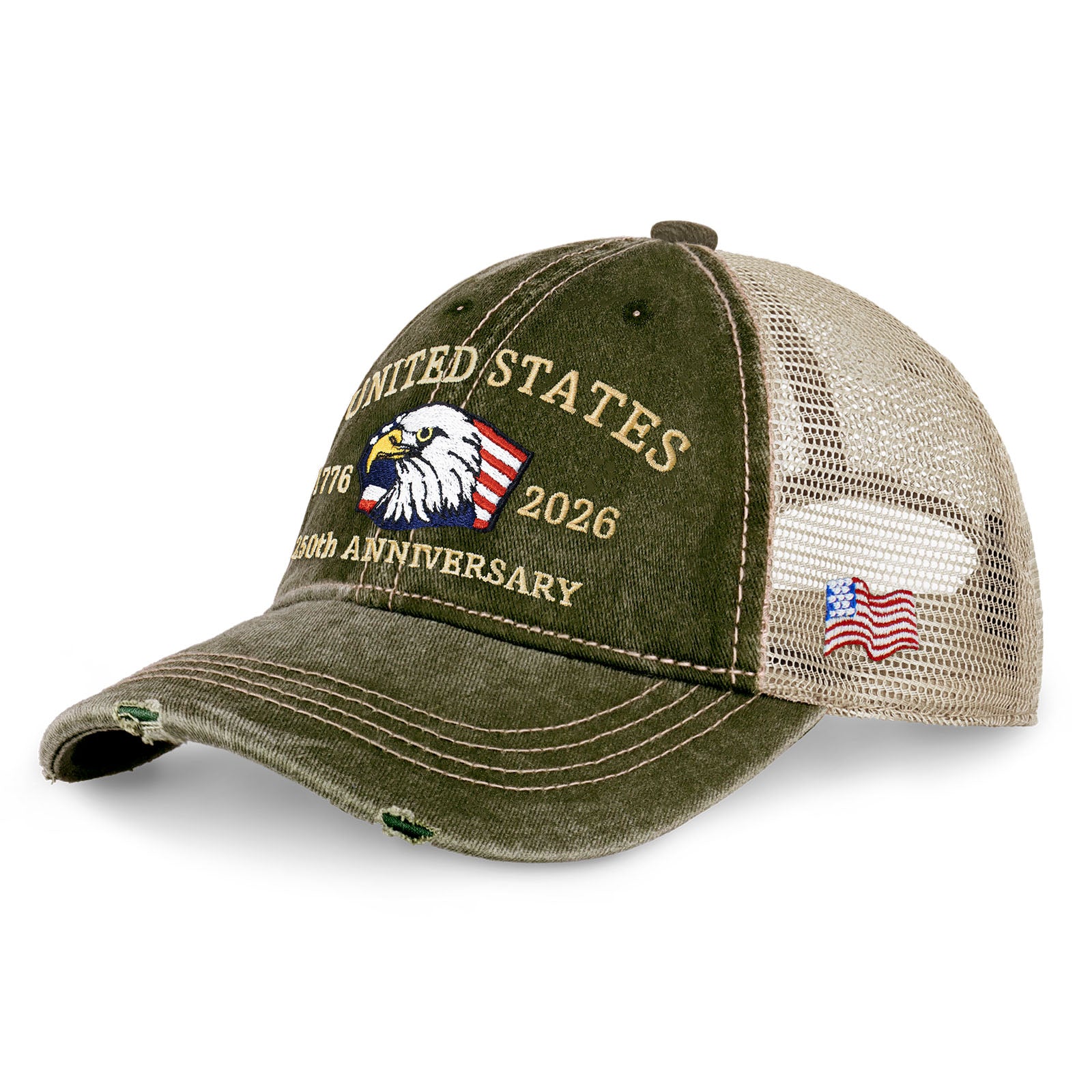250th Anniversary USA Embroidered Vintage Trucker Cap – Adjustable Snapback Hat
