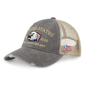 250th Anniversary USA Embroidered Vintage Trucker Cap – Adjustable Snapback Hat