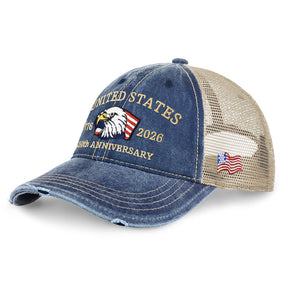 250th Anniversary USA Embroidered Vintage Trucker Cap – Adjustable Snapback Hat