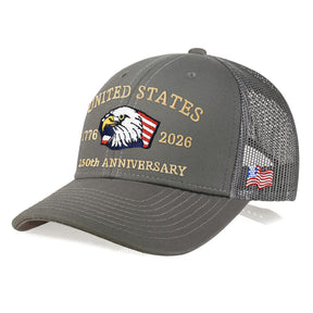 250th Anniversary USA Embroidered Mesh Trucker Cap – Adjustable Snapback Hat
