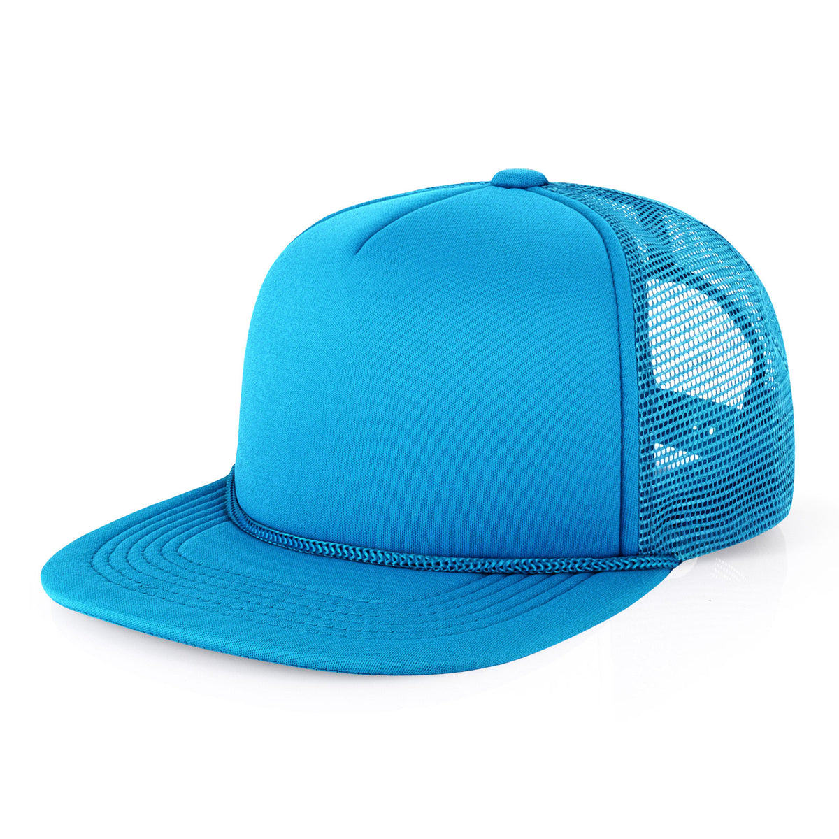 Classic Foam Trucker Hat with Rope – Flat Bill Mesh Snapback