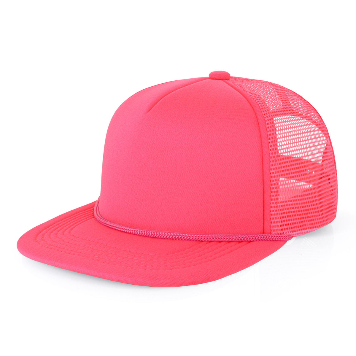 Classic Foam Trucker Hat with Rope – Flat Bill Mesh Snapback