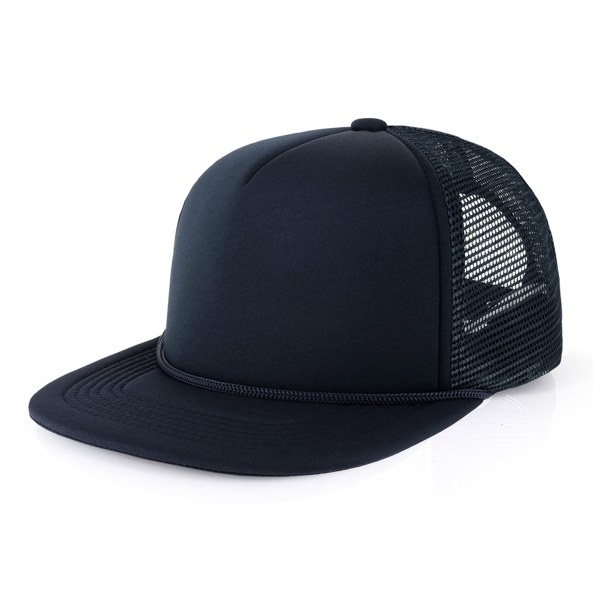 Classic Foam Trucker Hat with Rope – Flat Bill Mesh Snapback