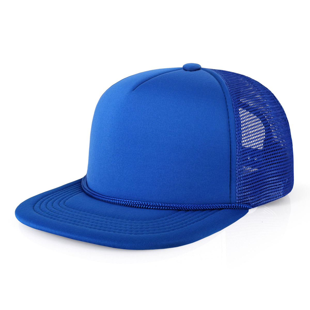 Classic Foam Trucker Hat with Rope – Flat Bill Mesh Snapback
