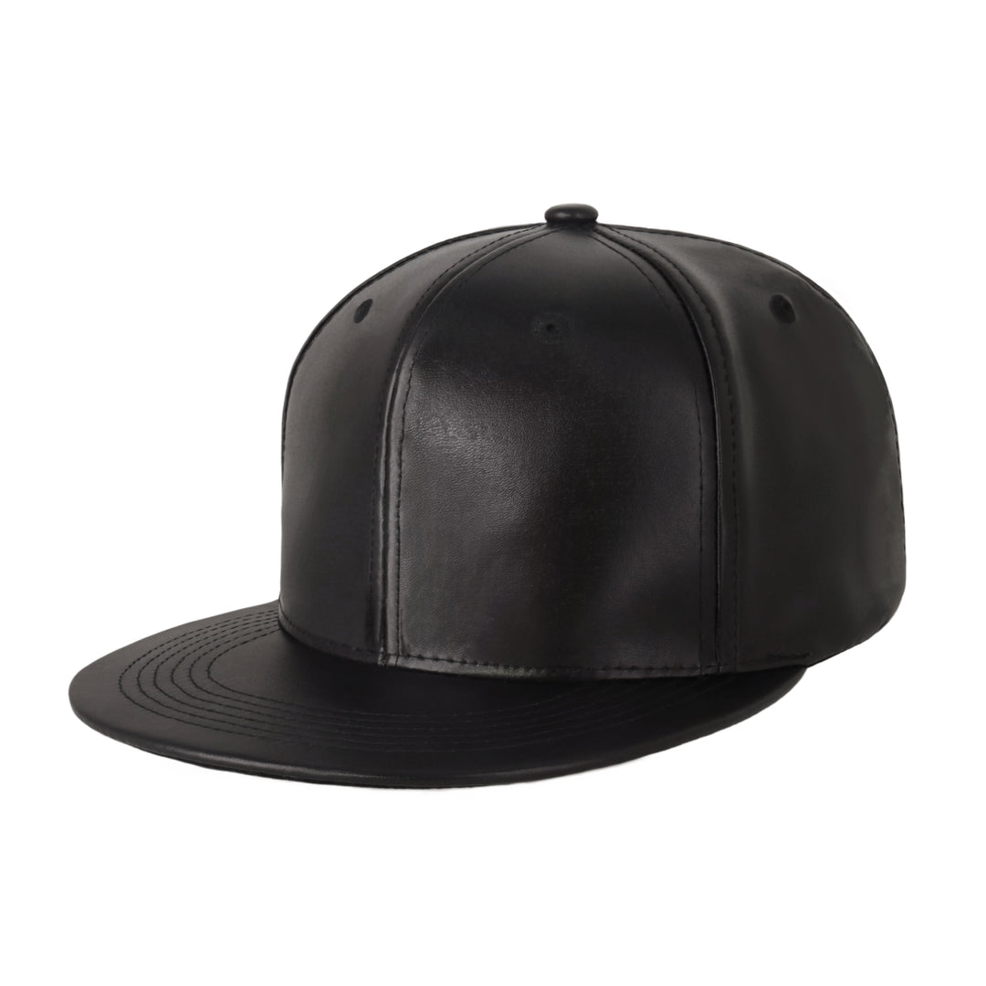 PU Leather Flat Bill Snapback – Sleek Adjustable Street  display picture 1