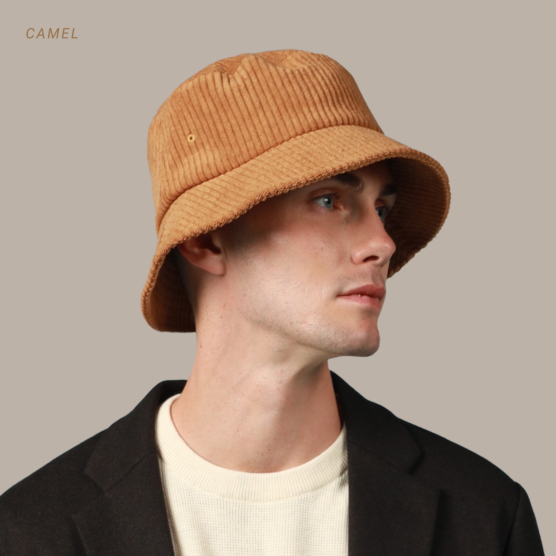  plain camel Corduroy Bucket Hat